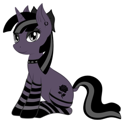 Size: 1116x1080 | Tagged: safe, artist:meisteraryanne, derpibooru exclusive, derpibooru import, oc, oc only, pony, unicorn, 2021 community collab, choker, clothes, derpibooru community collaboration, ear piercing, necktie, piercing, simple background, socks, solo, spiked choker, transparent background