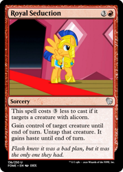 Size: 375x523 | Tagged: safe, derpibooru import, edit, flash sentry, pegasus, three's a crowd, armor, carpet, ccg, magic the gathering, meme, red carpet, royal guard armor, trading card, trading card edit, waifu thief