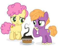 Size: 12020x9455 | Tagged: safe, artist:cirillaq, derpibooru import, li'l cheese, little mac, earth pony, pony, the last problem, absurd resolution, burnt, colt, duo, duo male, food, male, pie, simple background, transparent background, vector
