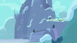 Size: 1280x720 | Tagged: safe, derpibooru import, screencap, hearth's warming eve (episode), background, friendship express, mountain, no pony, scenic ponyville