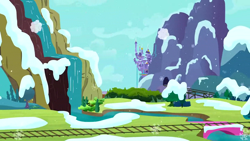 Size: 1280x720 | Tagged: safe, derpibooru import, screencap, hearth's warming eve (episode), background, canterlot, no pony, railroad, scenic ponyville, snow