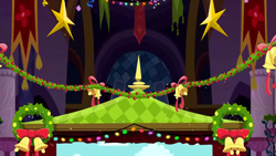Size: 1280x720 | Tagged: safe, derpibooru import, screencap, hearth's warming eve (episode), background, canterlot, liminal space, no pony, scenic ponyville, stage