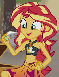 Size: 524x681 | Tagged: safe, derpibooru import, screencap, sunset shimmer, better together, equestria girls, x marks the spot, clothes, compass, cropped, sleeveless, swimsuit