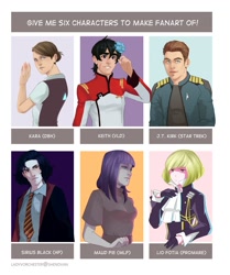 Size: 1131x1350 | Tagged: safe, artist:shenovan, derpibooru import, maud pie, human, equestria girls, bust, clothes, crossover, detroit: become human, female, flower, flower in hair, harry potter, james t kirk, male, necktie, promare, sirius black, six fanarts, star trek, voltron legendary defender