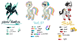 Size: 2001x1075 | Tagged: artist needed, safe, derpibooru import, oc, oc:jack pot, oc:strato nimbus, oc:vexel bit, earth pony, pegasus, unicorn, bowtie, collar, glasses, hat, male, stallion