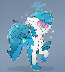 Size: 3000x3300 | Tagged: safe, artist:fluffyxai, derpibooru import, oc, oc only, oc:kayisus, pegasus, pony, blushing, bubble, chest fluff, commission, dizzy, fetish, hypnosis, hypnosis fetish, hypnotized, open mouth, raised hoof, simple background, smiling, solo, spread wings, swirly eyes, wings