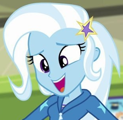 Size: 310x302 | Tagged: safe, derpibooru import, trixie, better together, equestria girls, forgotten friendship, cropped, open mouth
