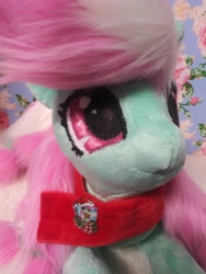 Size: 3120x4160 | Tagged: safe, artist:gleamydreams, derpibooru import, minty, earth pony, pony, auction, clothes, photo, plushie, scarf