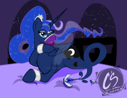 Size: 1024x792 | Tagged: safe, artist:adhiguna, artist:johnathon-matthews, derpibooru import, princess luna, alicorn, genie pony, pony, bed, bottle, bracelet, deviantart watermark, genie, geniefied, jewelry, obtrusive watermark, veil, watermark