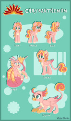 Size: 1280x2161 | Tagged: safe, artist:happy-go-creative, derpibooru import, oc, oc:chrysanthemum, alicorn, griffon, pony, siren, sphinx, female, griffonized, mare, reference sheet, sirenified, species swap, sphinxified