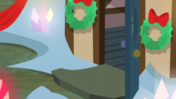 Size: 1280x720 | Tagged: safe, derpibooru import, screencap, hearthbreakers, background, hearth's warming, hearth's warming decorations, no pony, rock farm, scenic ponyville