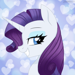 Size: 1024x1024 | Tagged: safe, artist:chickenbrony, derpibooru import, rarity, pony, unicorn, eyeshadow, female, grin, looking back, makeup, mare, profile, smiling, solo