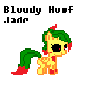 Size: 120x120 | Tagged: safe, derpibooru import, pegasus, pony, undead, 8-bit, blank flank, blood, blood on hooves, bloody hooves, female, filly, jade, mare, pixel art, smiling, super filly adventure, text, zalgo