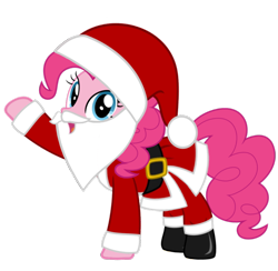 Size: 1050x1024 | Tagged: artist needed, safe, derpibooru import, pinkie pie, earth pony, pony, belt, boots, christmas, clothes, costume, fake beard, female, hat, holiday, looking at you, mare, raised hoof, santa beard, santa claus, santa costume, santa hat, shoes, simple background, solo, transparent background, vector