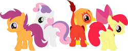 Size: 3569x1423 | Tagged: safe, artist:porygon2z, derpibooru import, apple bloom, scootaloo, sweetie belle, oc, oc:heatwave, griffon, hippogriff, butt, cutie mark crusaders, fledgeling, plot, simple background, transparent background