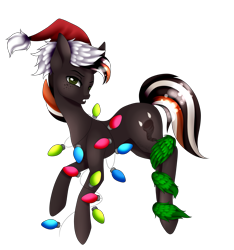 Size: 2219x2374 | Tagged: safe, artist:minelvi, derpibooru import, oc, oc only, earth pony, pony, christmas, christmas lights, commission, earth pony oc, freckles, hat, holiday, looking back, santa hat, simple background, solo, transparent background, ych result