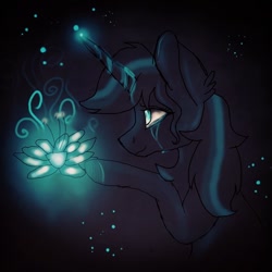 Size: 1048x1048 | Tagged: safe, artist:rxndxm.artist, derpibooru import, oc, oc only, pony, unicorn, bust, crying, flower, glowing horn, horn, magic, telekinesis, unicorn oc