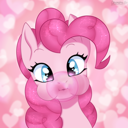 Size: 1024x1024 | Tagged: safe, artist:chickenbrony, derpibooru import, pinkie pie, earth pony, pony, bubblegum, bust, cute, diapinkes, female, food, gum, heart, icon, looking at you, mare, portrait, solo