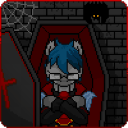 Size: 300x300 | Tagged: safe, artist:imreer, derpibooru import, oc, oc only, bat, undead, vampire, animated, clothes, coffin, commission, eyes closed, gif, glasses, pixel art, ych result
