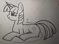 Size: 1440x1080 | Tagged: safe, artist:henry forewen, derpibooru import, twilight sparkle, pony, unicorn, monochrome, photo, sketch, solo, traditional art