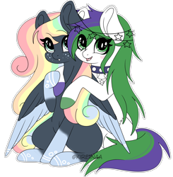 Size: 6690x6838 | Tagged: safe, artist:kireiinaa, derpibooru import, oc, oc only, earth pony, pegasus, pony, absurd resolution, female, mare, simple background, transparent background