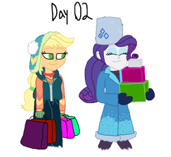 Size: 1280x1180 | Tagged: safe, artist:horroraceman93, derpibooru import, applejack, rarity, equestria girls, clothes, female, lesbian, rarijack, shipping, shopping, simple background, transparent background, winter outfit