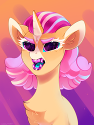 Size: 1500x2000 | Tagged: safe, artist:zlatavector, derpibooru import, oc, oc only, pony, unicorn, angry, art trade, female, fluffy, hair, halfbody, mare, solo, trade