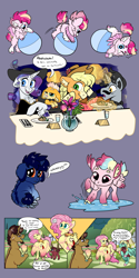 Size: 4000x8000 | Tagged: safe, artist:loryska, derpibooru import, applejack, fluttershy, rarity, zephyr breeze, oc, oc:ashemeade, oc:brick hoof, oc:indigo sky, oc:ipomoea (loryska), oc:plumeria, earth pony, pegasus, pony, unicorn, baby, baby pony, ball, clothes, embarrassed, flehmen response, horses doing horse things, magic, magical lesbian spawn, offspring, parent:applejack, parent:fluttershy, parent:rarity, parent:trenderhoof, parent:zephyr breeze, parents:rarijack