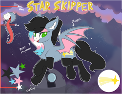 Size: 2996x2303 | Tagged: safe, artist:beardie, derpibooru import, oc, oc only, oc:starskipper, bat pony, clothes, reference sheet, stockings, thigh highs