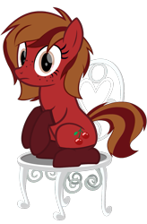 Size: 859x1312 | Tagged: safe, artist:thunder-blur, derpibooru import, oc, oc only, oc:cherry spirit, earth pony, pony, chair, clothes, earth pony oc, female, freckles, looking at you, mare, simple background, sitting, socks, solo, transparent background