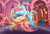 Size: 4000x2700 | Tagged: safe, artist:peachez, derpibooru import, fluttershy, princess ember, dragon, pegasus, pony, fanfic:crossing the trixie bridge, commission, dragoness, fanfic art, female, fight, mare, ponyquin, sports, suplex, underhoof, window, wrestling