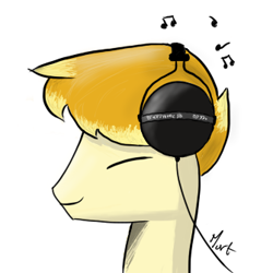 Size: 335x335 | Tagged: safe, artist:lazymort, derpibooru import, oc, oc only, oc:mort elstar, headphones, music notes, simple background, solo, white background