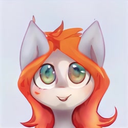 Size: 1024x1024 | Tagged: safe, artist:thisponydoesnotexist, derpibooru import, oc, earth pony, pony, cute, green eyes, happy, large ears, neural network, orange mane, smiling, solo, white coat