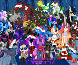 Size: 6000x5000 | Tagged: safe, artist:nekomellow, derpibooru import, oc, pony, antlers, christmas, christmas tree, clothes, hat, holiday, santa hat, scarf, socks, striped socks, tree