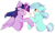 Size: 2381x1447 | Tagged: safe, artist:pledus, derpibooru import, lyra heartstrings, twilight sparkle, twilight sparkle (alicorn), alicorn, pony, unicorn, curved horn, ears, eyes closed, female, floating heart, floppy ears, heart, holding hooves, horn, lesbian, mare, shipping, simple background, twyra, white background