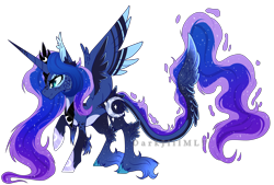 Size: 5065x3428 | Tagged: safe, artist:darkjillmlp123, derpibooru import, princess luna, alicorn, pony, alternate design, augmented tail, cloven hooves, ear tufts, female, leonine tail, mare, simple background, solo, transparent background, unshorn fetlocks