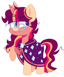 Size: 669x795 | Tagged: safe, artist:awoomarblesoda, derpibooru import, oc, oc only, oc:tarot spell, pony, unicorn, clothes, female, glasses, mare, offspring, parent:sunburst, parent:twilight sparkle, parents:twiburst, robe, simple background, solo, transparent background, white outline