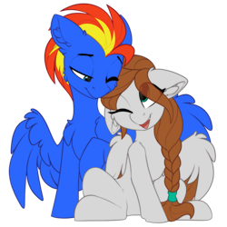 Size: 1317x1317 | Tagged: safe, artist:airfly-pony, derpibooru import, oc, oc only, oc:scarlett drop, oc:wing hurricane, pegasus, pony, 2021 community collab, derpibooru community collaboration, female, looking at each other, male, mare, oc x oc, scarricane, shipping, simple background, stallion, straight, transparent background
