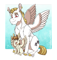 Size: 1181x1260 | Tagged: safe, artist:inuhoshi-to-darkpen, derpibooru import, bulk biceps, featherweight, pegasus, pony, ear piercing, earring, father and child, father and son, jewelry, male, open mouth, parent and child, piercing, simple background, smiling, transparent background