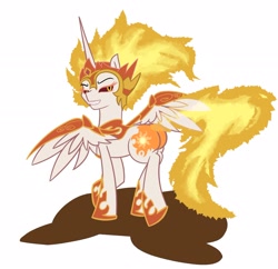 Size: 2048x1983 | Tagged: safe, artist:khaki-cap, derpibooru import, daybreaker, princess celestia, alicorn, pony, ass, butt, cutie mark, daybutt, fire, kinky, looking at you, looking back, mane of fire, poll, rear view, results, simple background, spread wings, thicc ass, twitter link, white background, wings