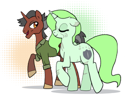 Size: 1280x983 | Tagged: safe, artist:8bitcolor, artist:askmerriweatherauthor, derpibooru import, oc, oc only, oc:merriweather, oc:techno wizard, pony, unicorn, female, male, mare, simple background, stallion, transparent background