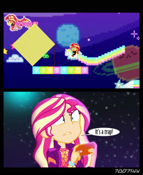 Size: 1288x1572 | Tagged: safe, derpibooru import, edit, edited screencap, editor:teren rogriss, screencap, sunset shimmer, better together, choose your own ending, equestria girls, the last drop, the last drop: sunset shimmer, it's a trap, video game