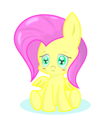 Size: 1200x1400 | Tagged: artist needed, safe, derpibooru import, fluttershy, pegasus, pony, blushing, chibi, sitting, solo, teary eyes