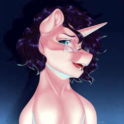 Size: 1280x1280 | Tagged: safe, artist:bylullabysoft, derpibooru import, oc, oc only, pony, unicorn, bust, commission, digital art, glasses, horn, looking at you, male, open mouth, portrait, solo, stallion