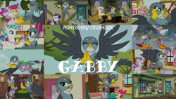 Size: 1976x1111 | Tagged: safe, derpibooru import, edit, edited screencap, editor:quoterific, screencap, apple bloom, derpy hooves, gabby, gilda, grampa gruff, rarity, scootaloo, spike, sweetie belle, terramar, zecora, dragon, griffon, pony, unicorn, dragon dropped, the ending of the end, the fault in our cutie marks, the hearth's warming club, the last crusade, clubhouse, crusaders clubhouse, cute, cutie mark crusaders, gabbybetes, post office, starry eyes, wingding eyes, winged spike, zecora's hut