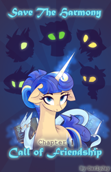 Size: 2301x3549 | Tagged: safe, artist:darlyjay, derpibooru import, oc, oc:atlas, oc:sterling sentry, dragon, pony, unicorn, comic:save the harmony, female, mare