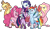 Size: 1344x772 | Tagged: safe, artist:britebuck, derpibooru import, applejack, fluttershy, pinkie pie, rainbow dash, rarity, twilight sparkle, unicorn twilight, earth pony, pegasus, pony, unicorn, bandaid, book, freckleshy, hay stalk, levitation, magic, mane six, redesign, simple background, telekinesis, transparent background