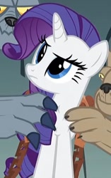 Size: 321x512 | Tagged: safe, derpibooru import, edit, edited screencap, screencap, fido, rarity, spot, diamond dog, a dog and pony show, cropped, out of context, rarity is a marshmallow, squishy