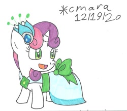Size: 865x756 | Tagged: safe, artist:cmara, derpibooru import, sweetie belle, pony, unicorn, clothes, cute, diasweetes, dress, female, filly, gala dress, open mouth, simple background, solo, traditional art, white background