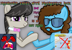 Size: 1280x896 | Tagged: safe, artist:grapefruitface1, derpibooru import, octavia melody, earth pony, pony, album cover, aviator glasses, base used, beard, bowtie, crossed out, facial hair, genesis, holding hooves, hoofshake, in-joke, jeff lynne, king crimson, looking at you, meme, ponified, ponified album cover, progressive rock, shipping, sunglasses, updated